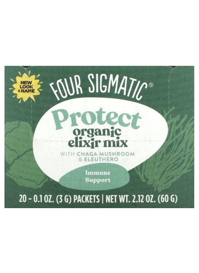 Four Sigmatic, Protect, Organic Elixir Mix With Chaga Mushroom & Eleuthero, 20 Packets, 0.1 oz (3 g) Each
