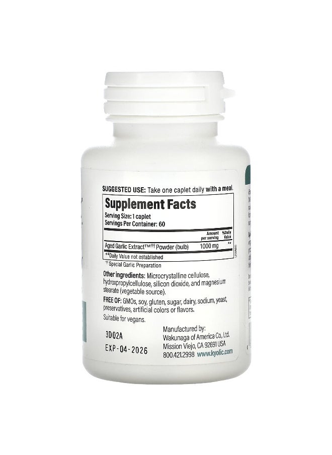 Kyolic, Aged Garlic Extract, One Per Day, 1,000 mg, 60 Vegan Caplets
