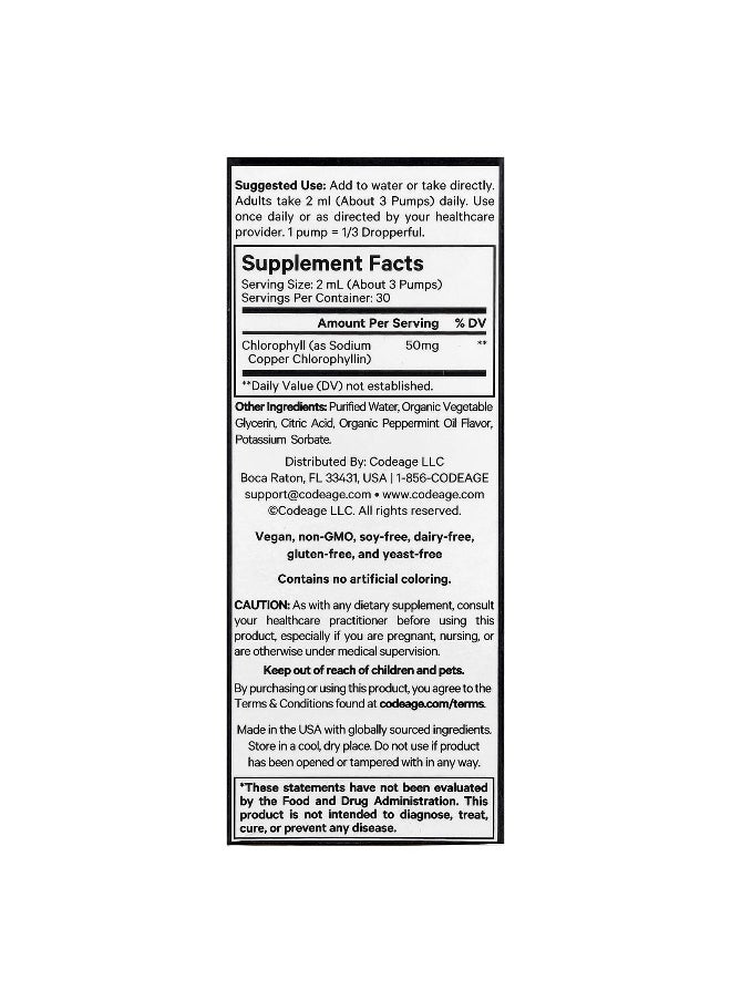 Codeage, Chlorophyll Liquid Drops, Peppermint, 2 fl oz (60 ml)