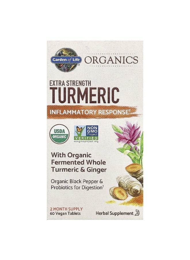 Garden of Life, Organics, Extra Strength Turmeric, Inflammatory Response, 60 Vegan Tablets