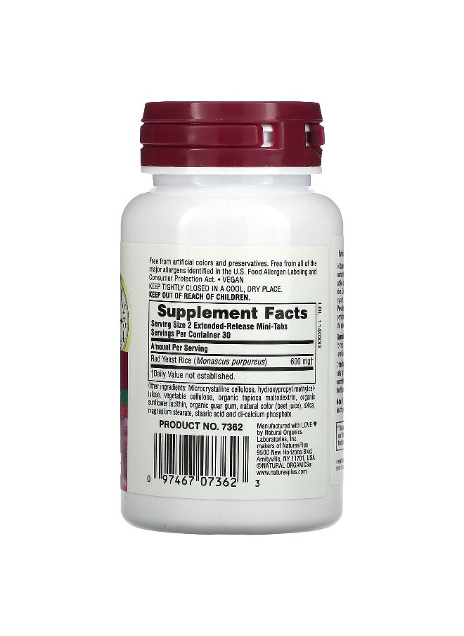 NaturesPlus, Herbal Actives, Red Yeast Rice, 600 mg, 60 Mini-Tablets (300 mg per Tablet)