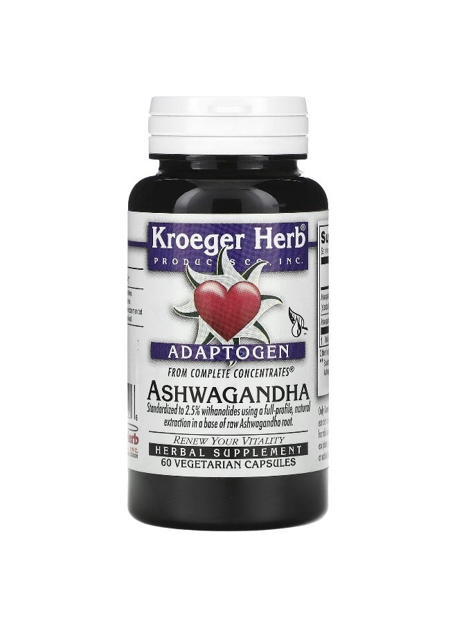 Kroeger Herb Co, Ashwagandha, 450 mg, 60 Vegetarian Capsules (225 mg per Capsule)