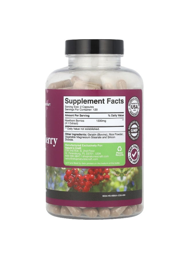 Nature's Craft, Hawthorn Berry, Extra Strength, 1,330 mg, 240 Capsules (665 mg per Capsule)