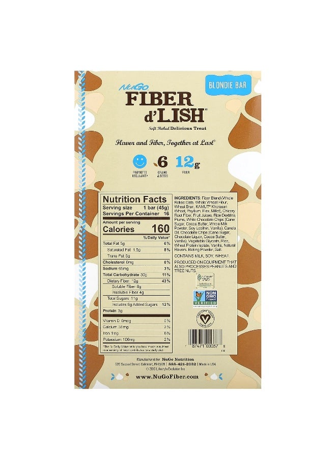 NuGo Nutrition, Fiber d' Lish, Blondie Bar, 16 Bars, 1.6 oz (45 g) Each