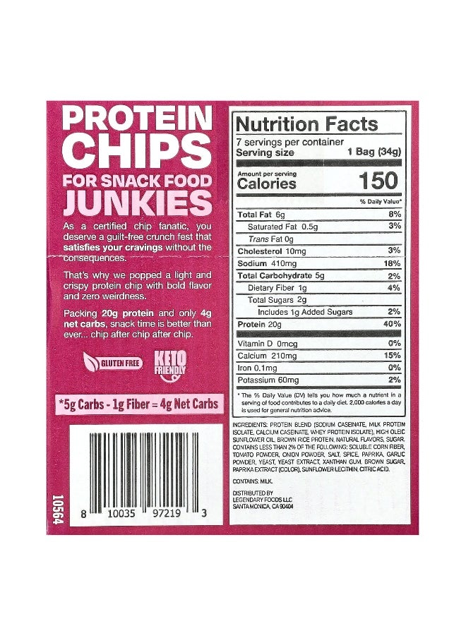 Legendary Foods, Popped Protein Chips, Barbecue, 7 Bags, 1.2 oz (34 g) Each