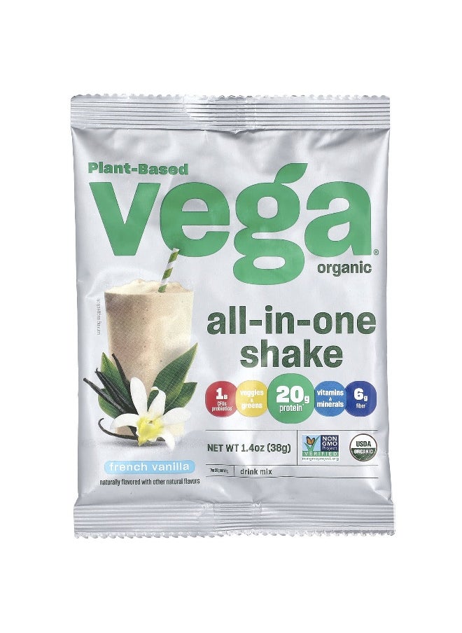 Vega, Plant-Based Organic All-In-One Shake, French Vanilla, 10 Pack, 1.4 oz (38 g) Each