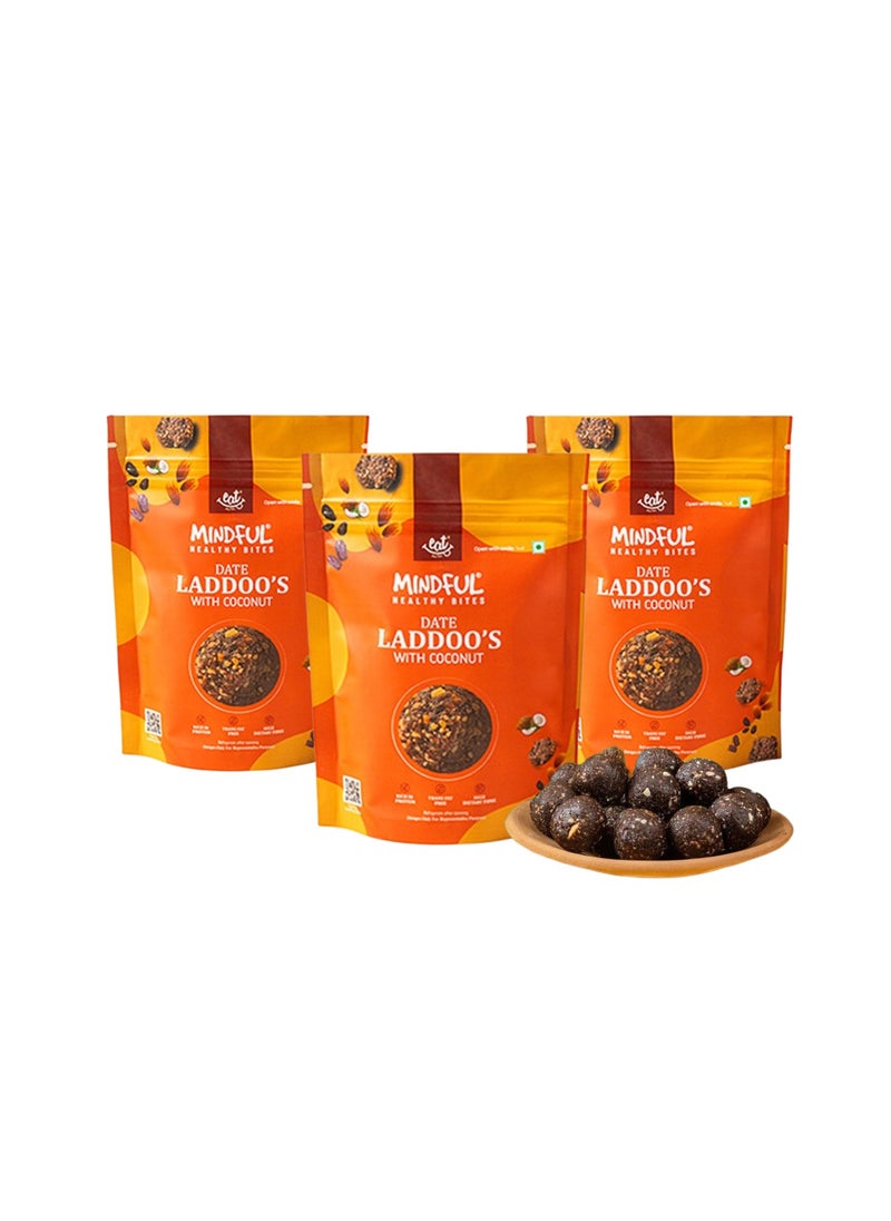 Mindful Sugar Free Dates Laddoo's With Coconut Flavour Replacement of Energy & Protein Bars | Powerhouse of Protein & Fibre | Zero Trans Fat & Zero Cholesterol Pack of 3 - 300gm
