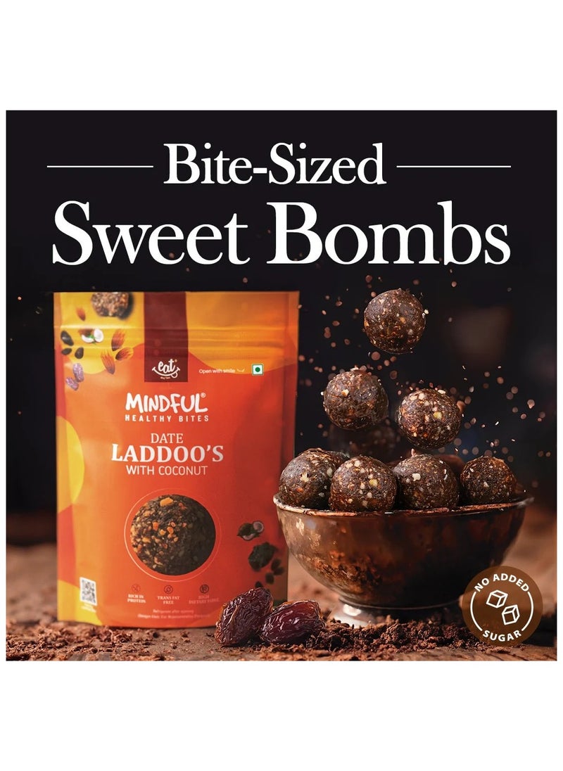Mindful Sugar Free Dates Laddoo's With Coconut Flavour Replacement of Energy & Protein Bars | Powerhouse of Protein & Fibre | Zero Trans Fat & Zero Cholesterol Pack of 3 - 300gm