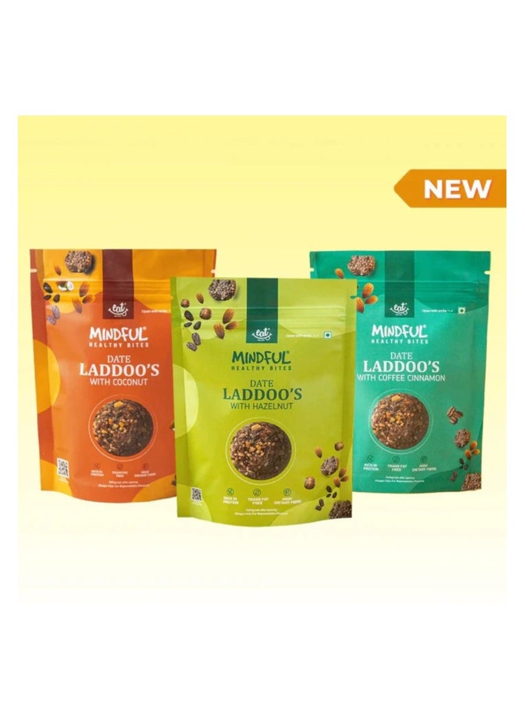 Mindful Date Laddoos Combo Pack Hazelnut | Coffee Cinnamon | Coconut Orange - All In One Combo (3 x 100gm)