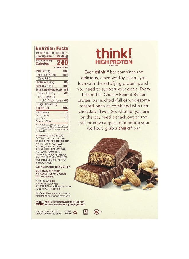 Think !, High Protein Bars, Chunky Peanut Butter, 10 Bars, 2.1 oz (60 g) Each