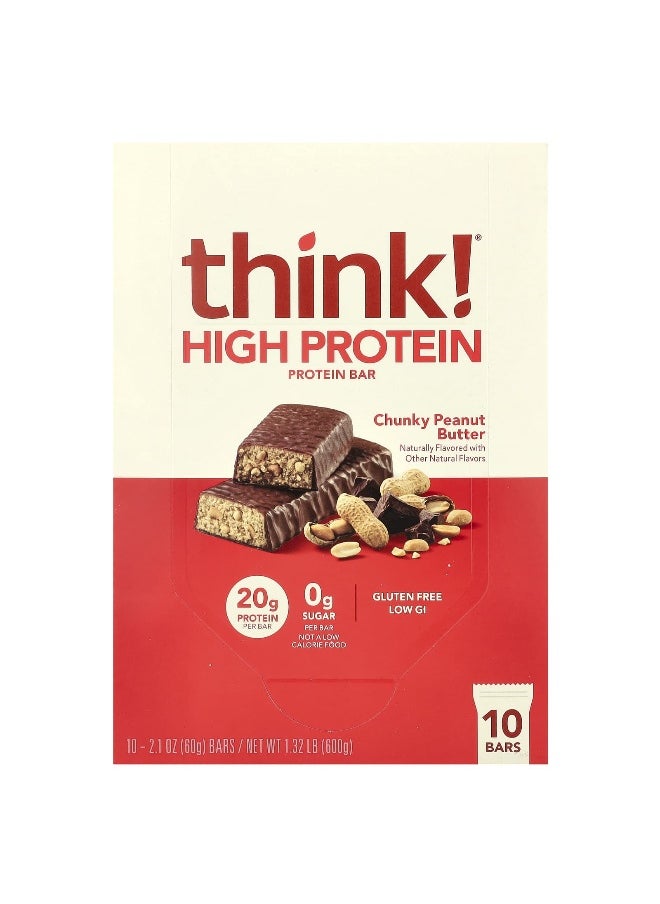 Think !, High Protein Bars, Chunky Peanut Butter, 10 Bars, 2.1 oz (60 g) Each