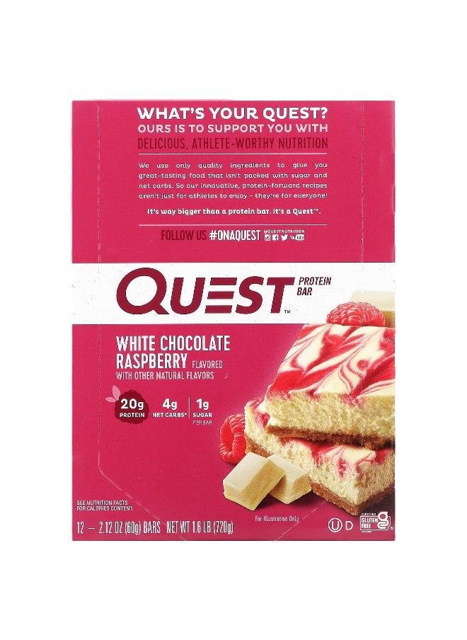 Quest Nutrition, Protein Bar, White Chocolate Raspberry, 12 Bars, 2.12 oz (60 g) Each