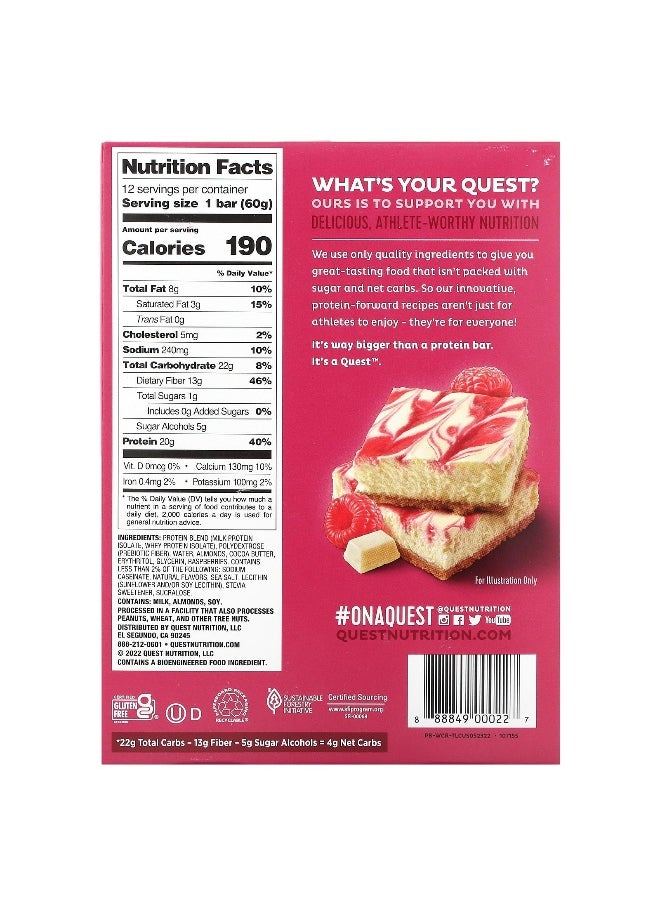 Quest Nutrition, Protein Bar, White Chocolate Raspberry, 12 Bars, 2.12 oz (60 g) Each