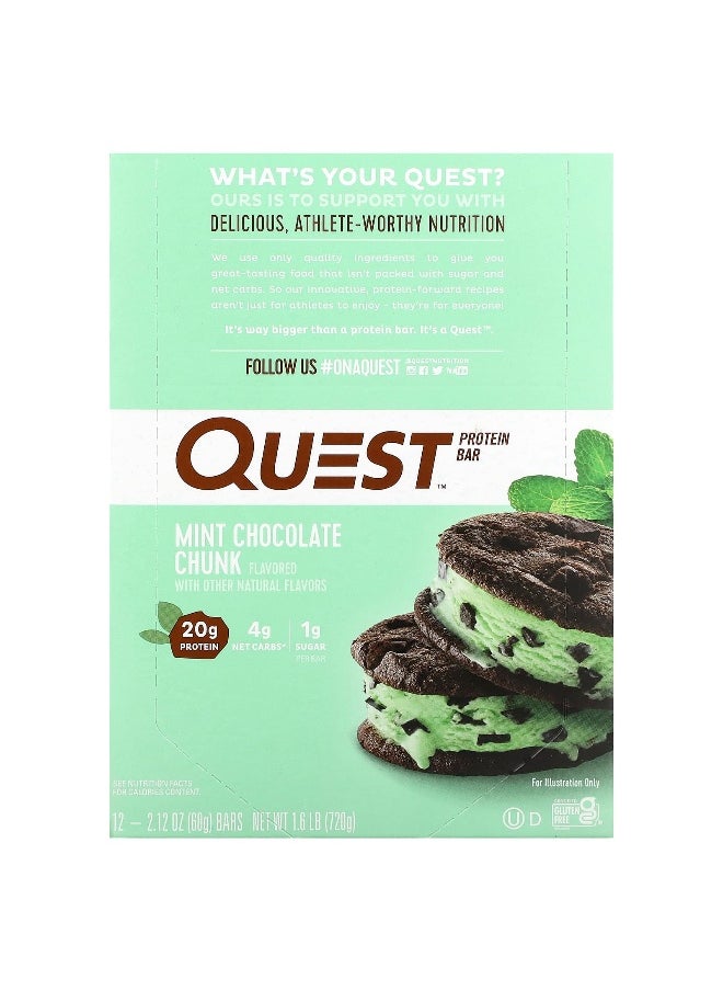 Quest Nutrition, Protein Bar, Mint Chocolate Chunk, 12 Bars, 2.12 oz (60 g) Each