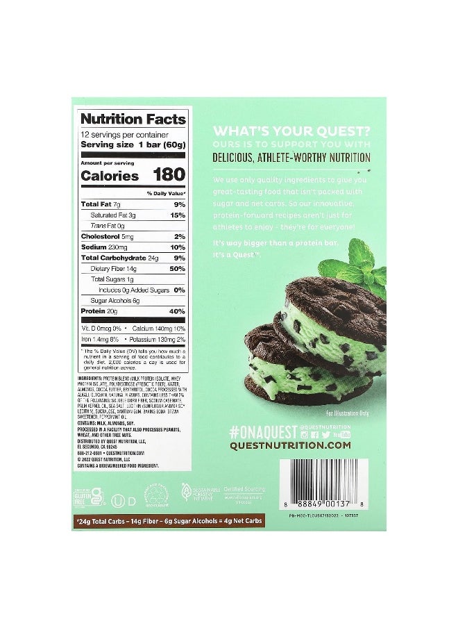 Quest Nutrition, Protein Bar, Mint Chocolate Chunk, 12 Bars, 2.12 oz (60 g) Each