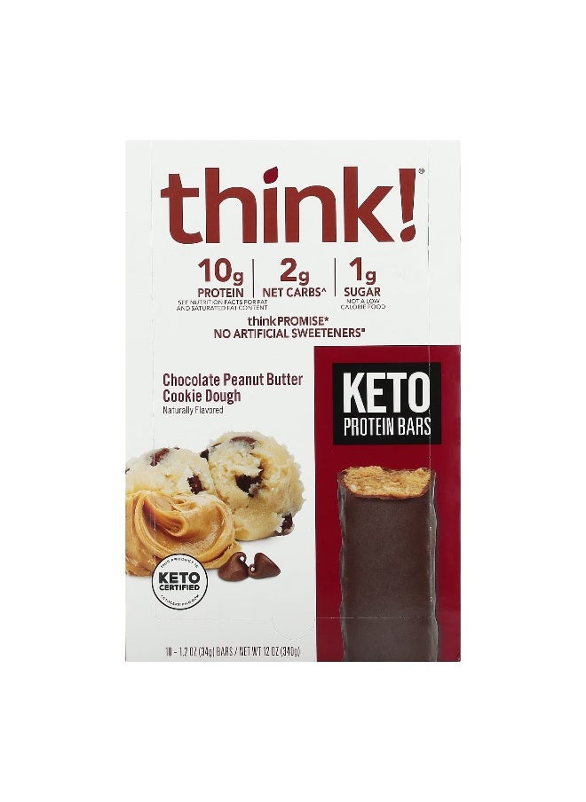 Think !, Keto Protein Bars, Chocolate Peanut Butter Cookie Dough, 10 Bars, 1.2 oz (34 g) Each