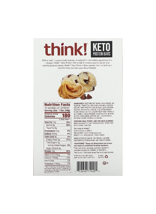 Think !, Keto Protein Bars, Chocolate Peanut Butter Cookie Dough, 10 Bars, 1.2 oz (34 g) Each