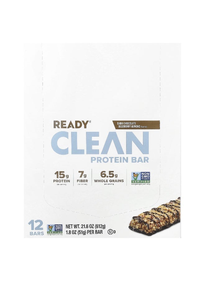 Ready, Clean Protein Bar, Dark Chocolate Blueberry Almond, 12 Bars, 1.8 oz (51 g) Each
