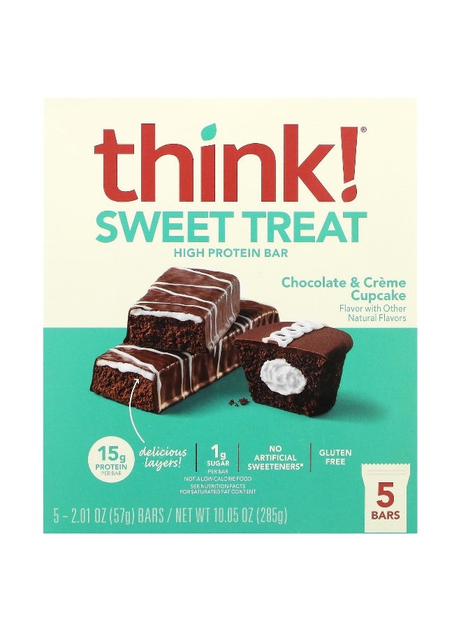 Think !, Sweet Treat, High Protein Bar, Chocolate & Creme Cupcake, 5 Bars, 2.01 oz (57 g)