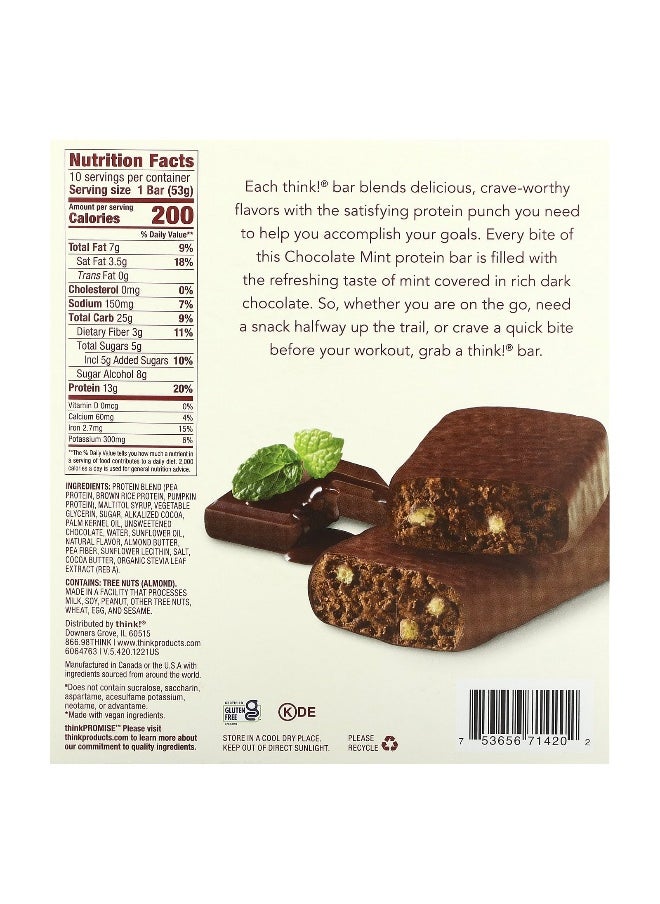 Think !, High Protein Bars, Chocolate Mint, 10 Bars, 1.86 oz (53 g) Each