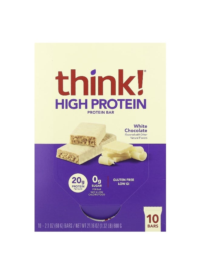 Think !, High Protein Bars, White Chocolate, 10 Bars, 2.1 oz (60 g) Each