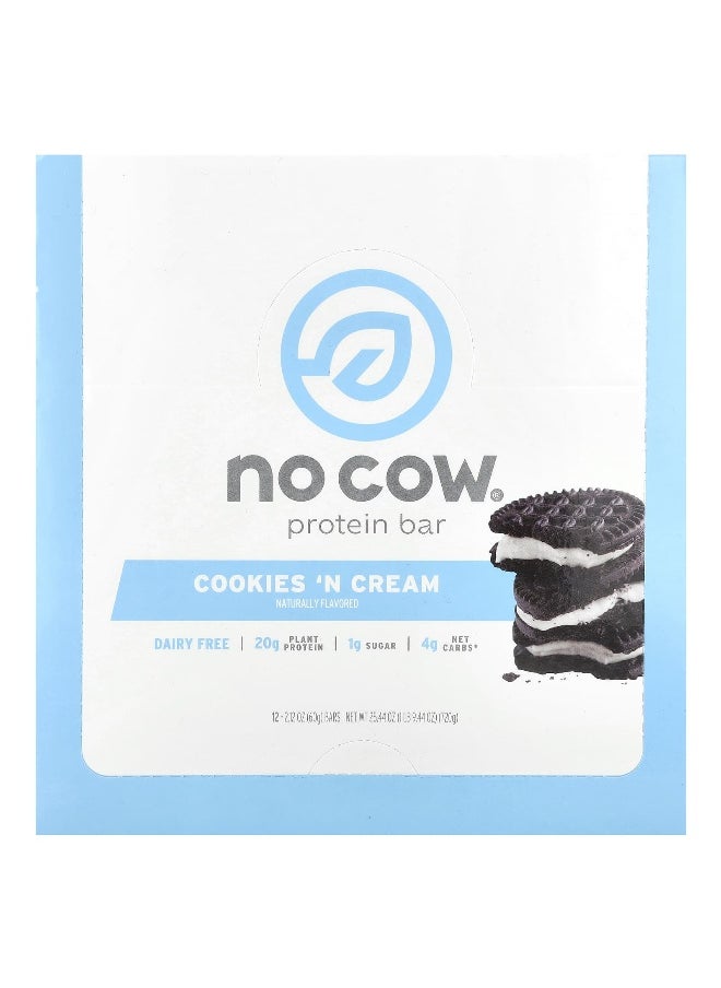 No Cow, Protein Bar, Cookies'N Cream, 12 Bars, 2.12 oz (60 g) Each