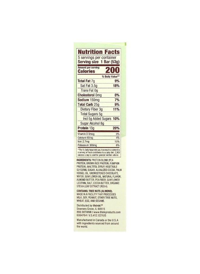 Think !, High Protein Bars, Chocolate Mint, 5 Bars, 1.86 oz (53 g) Each