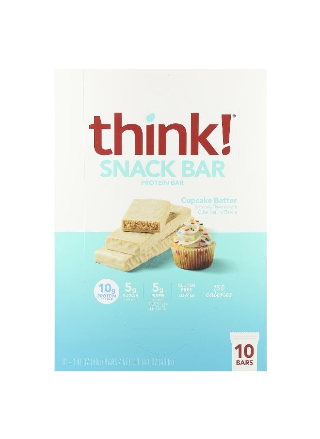 Think !, Snack Protein Bar, Cupcake Batter, 10 Bars, 1.41 oz (40 g) Each