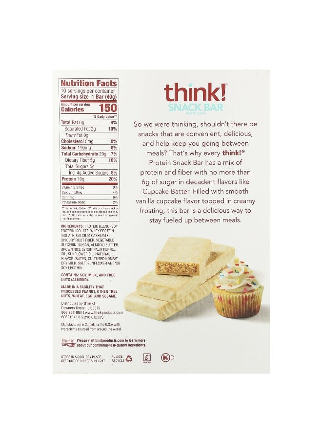 Think !, Snack Protein Bar, Cupcake Batter, 10 Bars, 1.41 oz (40 g) Each