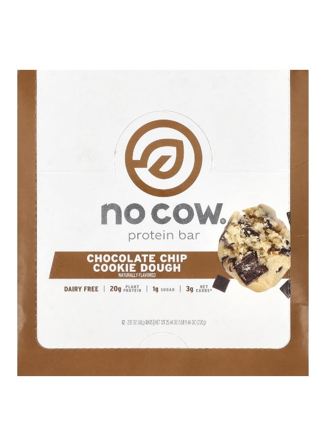 No Cow, Protein Bar, Chocolate Chip Cookie Dough, 12 Bars, 2.12 oz (60 g) Each