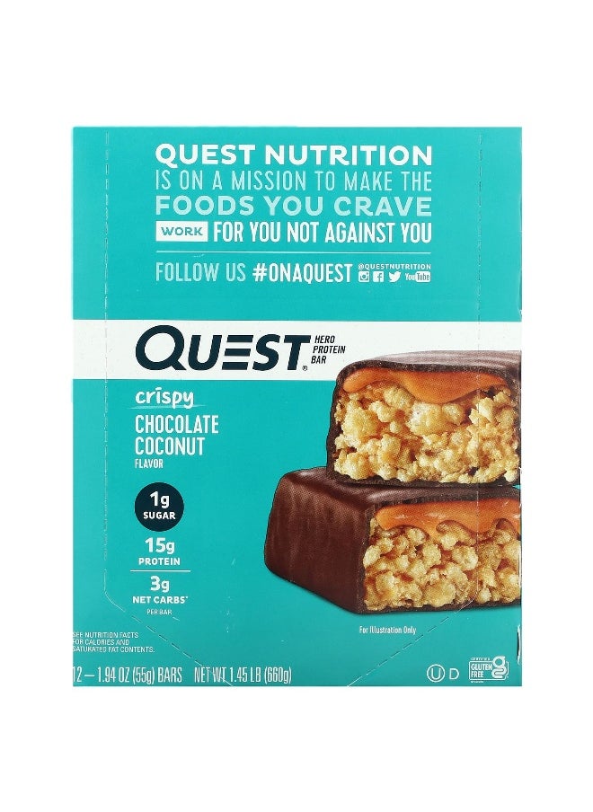 Quest Nutrition, Hero Protein Bar, Crispy Chocolate Coconut, 12 Bars, 1.94 oz (55 g) Each