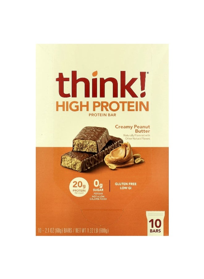 Think !, High Protein Bars, Creamy Peanut Butter, 10 Bars, 2.1 oz (60 g) Each