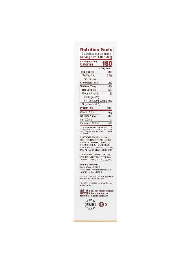 Think !, Delight Protein Bar, Chocolate Peanut Butter Pie , 10 Bars, 1.41 oz (40 g) Each