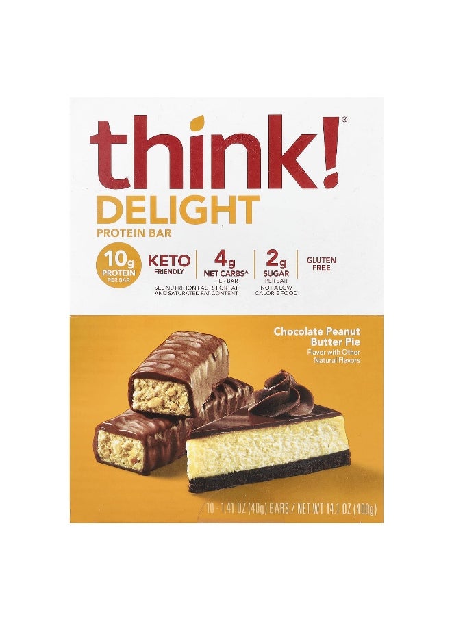 Think !, Delight Protein Bar, Chocolate Peanut Butter Pie , 10 Bars, 1.41 oz (40 g) Each