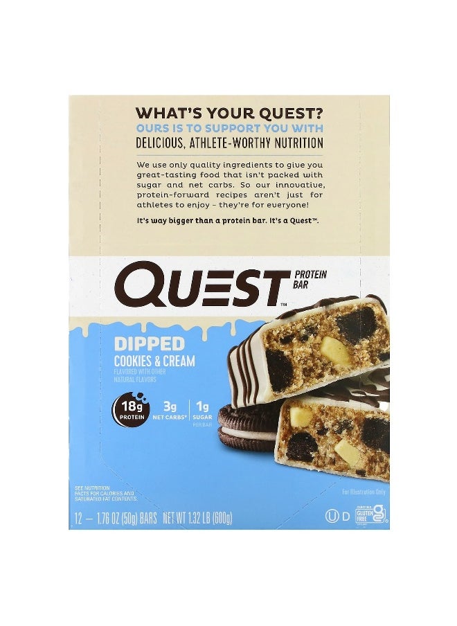 Quest Nutrition, Protein Bar, Dipped Cookies & Cream, 12 Bars, 1.76 oz (50 g) Each