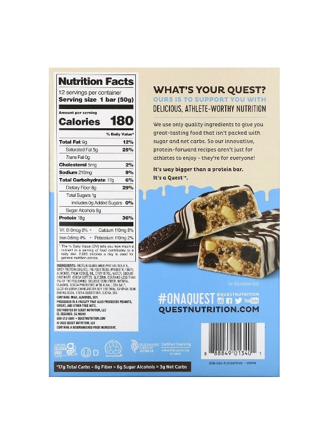 Quest Nutrition, Protein Bar, Dipped Cookies & Cream, 12 Bars, 1.76 oz (50 g) Each