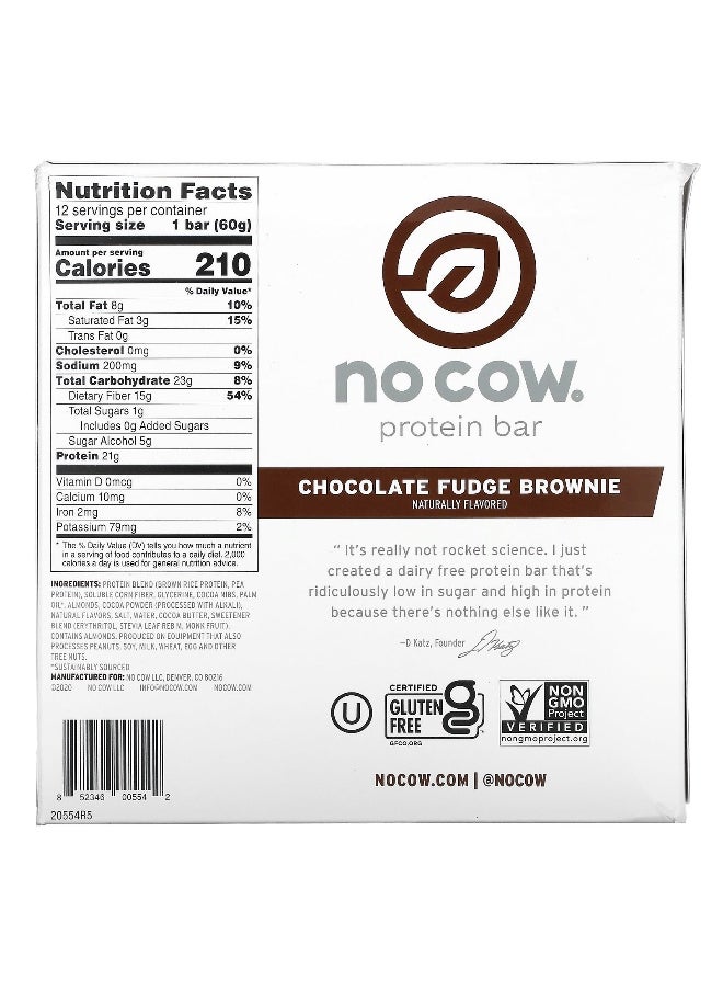 No Cow, Protein Bar, Chocolate Fudge Brownie, 12 Bars, 2.12 oz (60 g) Each