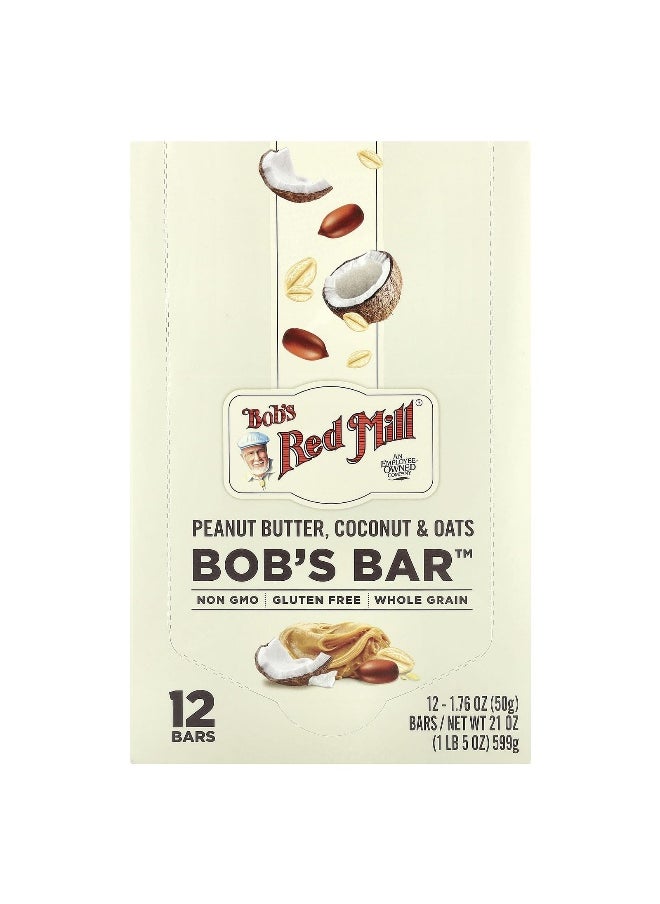 Bob's Red Mill, Bob's Bar™, Peanut Butter, Coconut & Oats, 12 Bars, 1.76 oz (50 g) Each