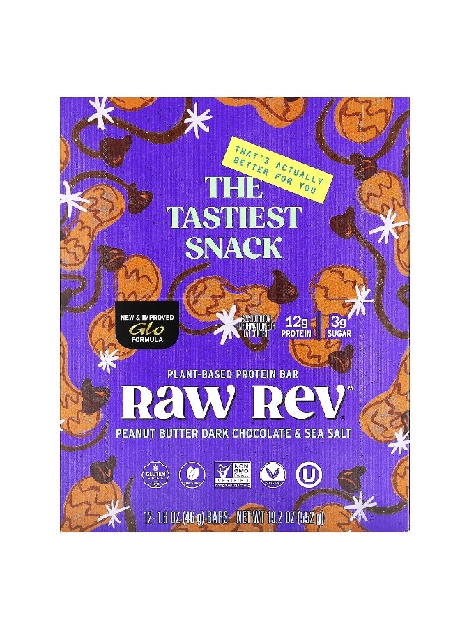 Raw Rev, Plant-Based Protein Bar, Peanut Butter Dark Chocolate & Sea Salt, 12 Bars, 1.6 oz (46 g) Each