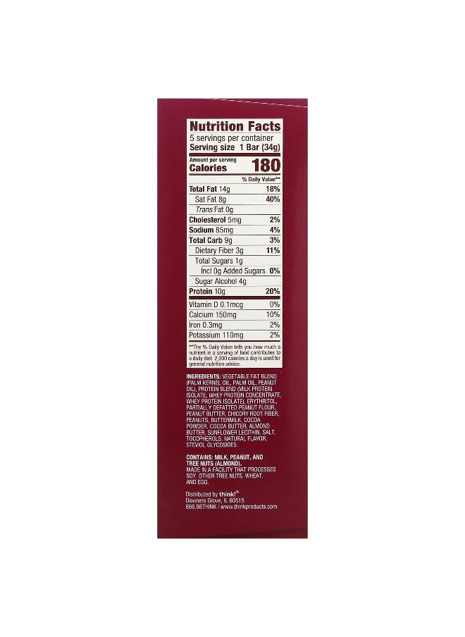 Think !, Keto Protein Bars, Chocolate Peanut Butter Cookie Dough, 5 Bars, 1.2 oz (34 g) Each