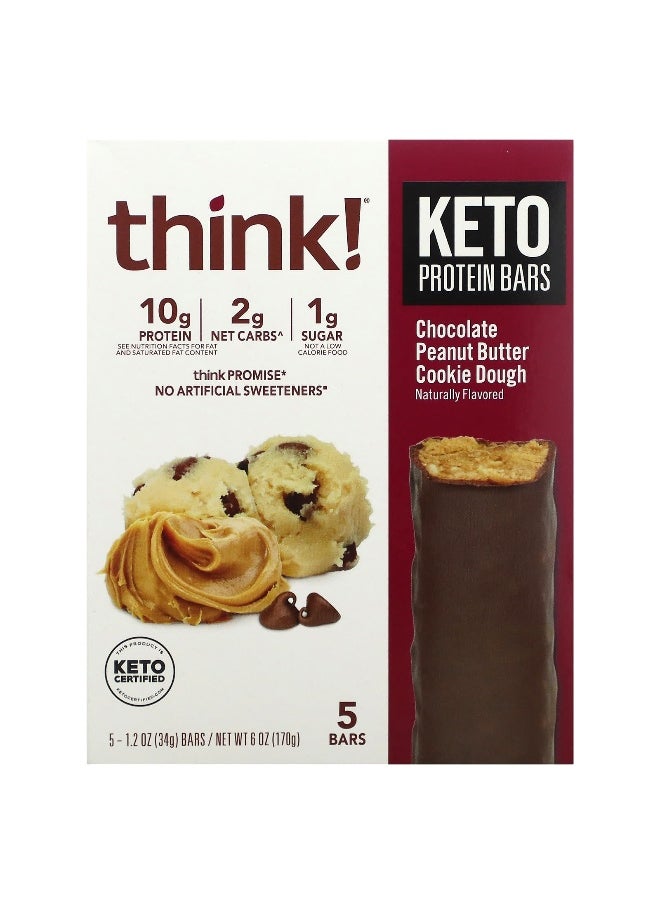 Think !, Keto Protein Bars, Chocolate Peanut Butter Cookie Dough, 5 Bars, 1.2 oz (34 g) Each