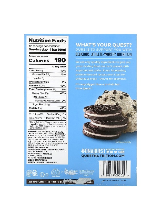 Quest Nutrition, Protein Bar, Cookies & Cream, 12 Bars, 2.12 oz (60 g) Each