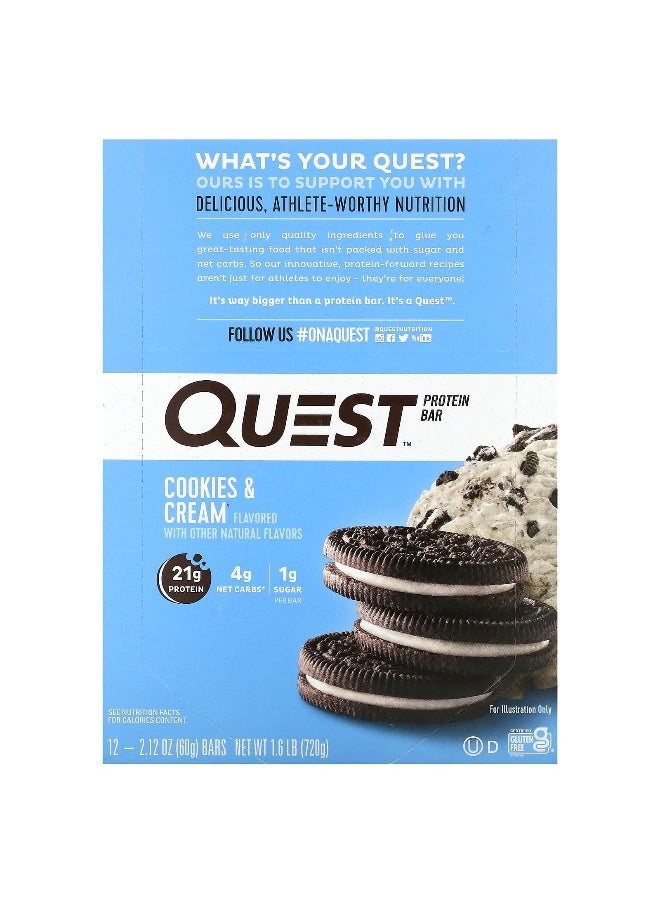 Quest Nutrition, Protein Bar, Cookies & Cream, 12 Bars, 2.12 oz (60 g) Each