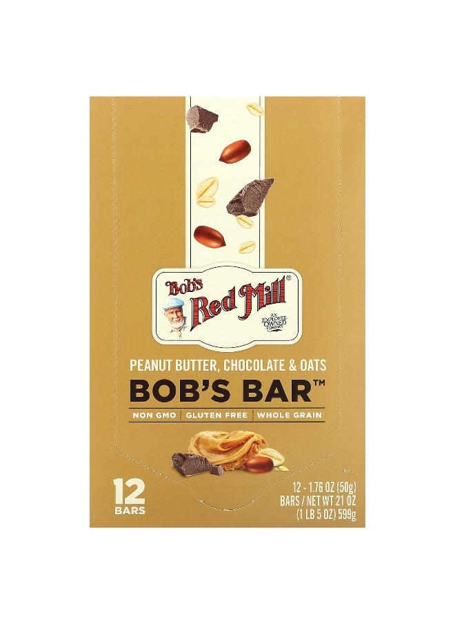 Bob's Red Mill, Bob's Bar, Peanut Butter, Chocolate & Oats, 12 Bars, 1.76 oz (50 g) Each