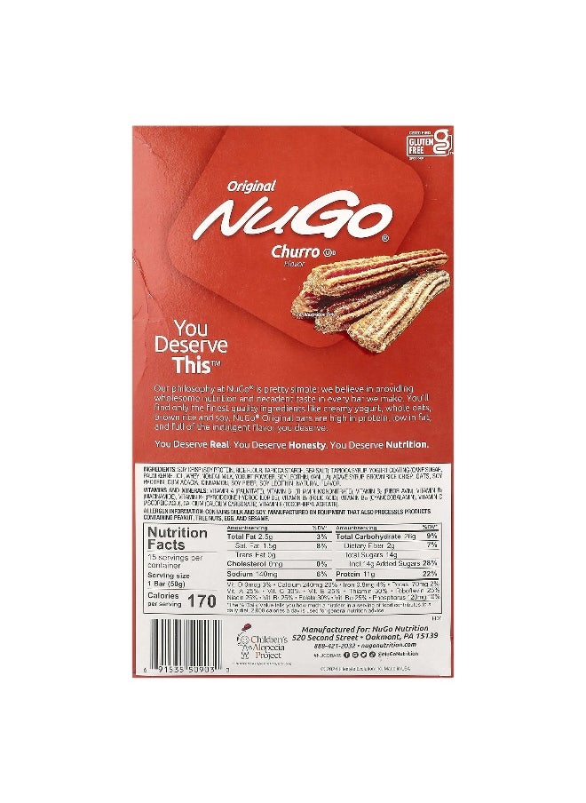 NuGo Nutrition, Original, Protein Bars, Churro , 15 Bars,1.76 oz (50 g) Each