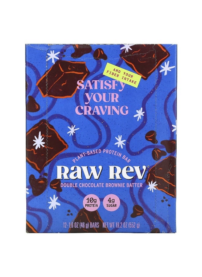 Raw Rev, Plant-Based Protein Bar, Double Chocolate Brownie Batter, 12 Bars, 1.6 oz (46 g) Each
