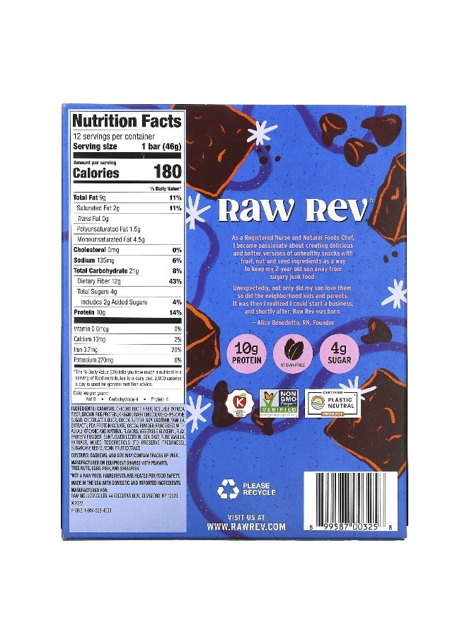 Raw Rev, Plant-Based Protein Bar, Double Chocolate Brownie Batter, 12 Bars, 1.6 oz (46 g) Each