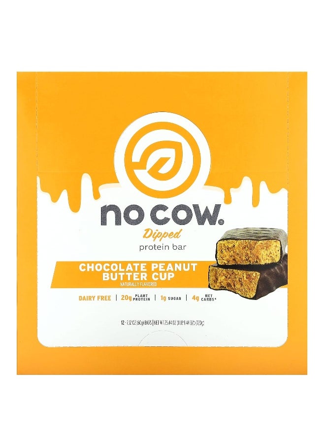 No Cow, Dipped Protein Bar, Chocolate Peanut Butter Cup, 12 Bars, 2.12 oz (60 g) Each
