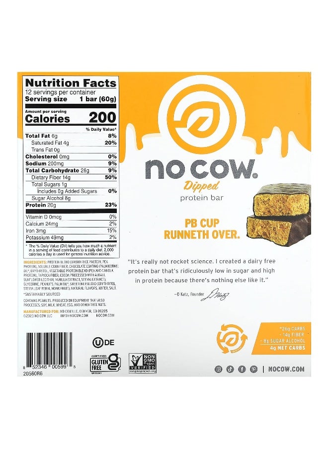 No Cow, Dipped Protein Bar, Chocolate Peanut Butter Cup, 12 Bars, 2.12 oz (60 g) Each