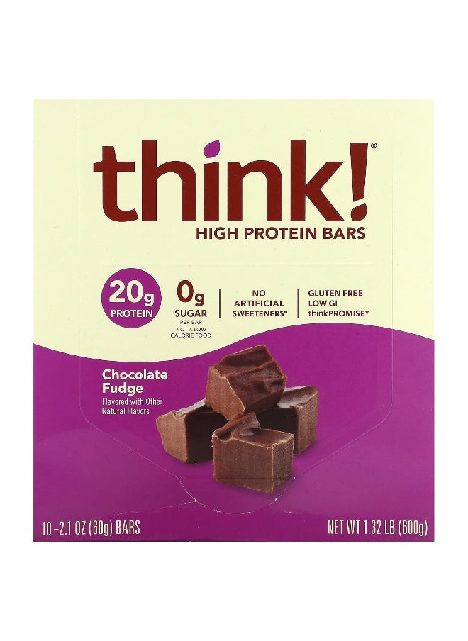 Think !, High Protein Bars, Chocolate Fudge, 10 Bars, 2.1 oz (60 g) Each